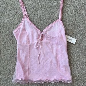 Pink mesh/lace ribbon camisole